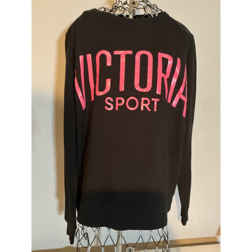 Victoria Sport Womens Sweatshirt Black Pink Logo Pullover Fleece Large L